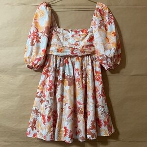 Abercrombie & Fitch | Emerson Poplin Puff Sleeve Mini Dress Orange Floral Size M